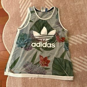 Adidas Floral Tank Top - Green and White